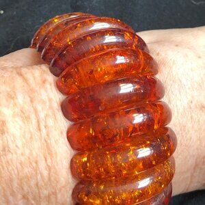 stretch  bangle bracelet encased amber color glitter vintage